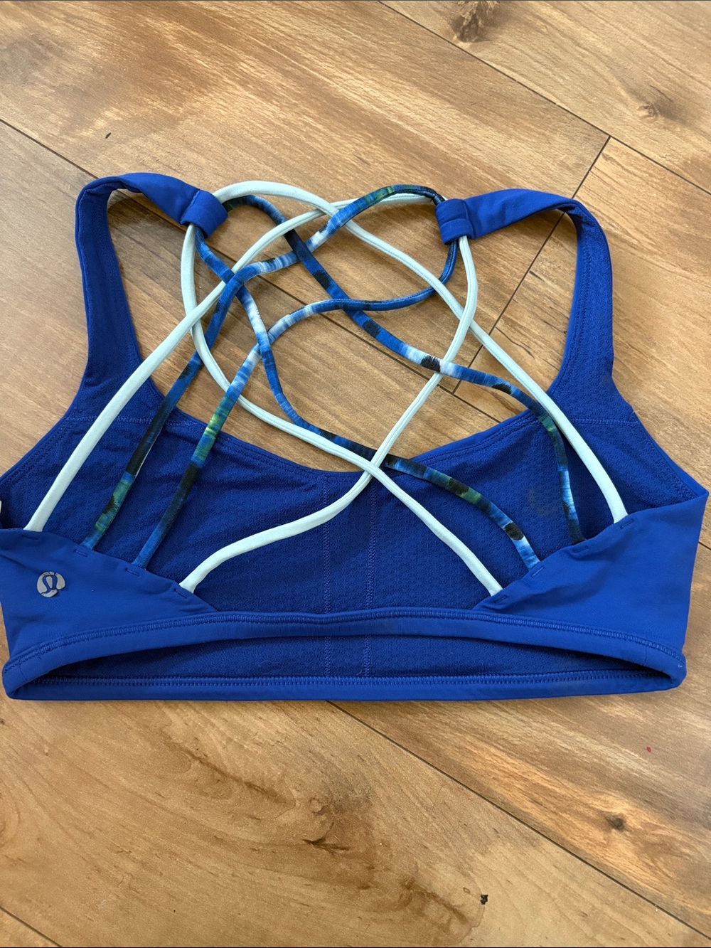 lululemon athletica Cobalt Blue Strappy Sports Bra with Light Blue Accents
